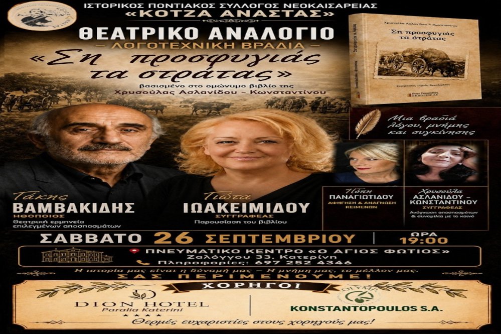 Ο «ΚΟΤΖΑ ΑΝΑΣΤΑΣ» παρουσιάζει το Θεατρικό Αναλόγιο «Ση προσφυγιάς τα στράτας»