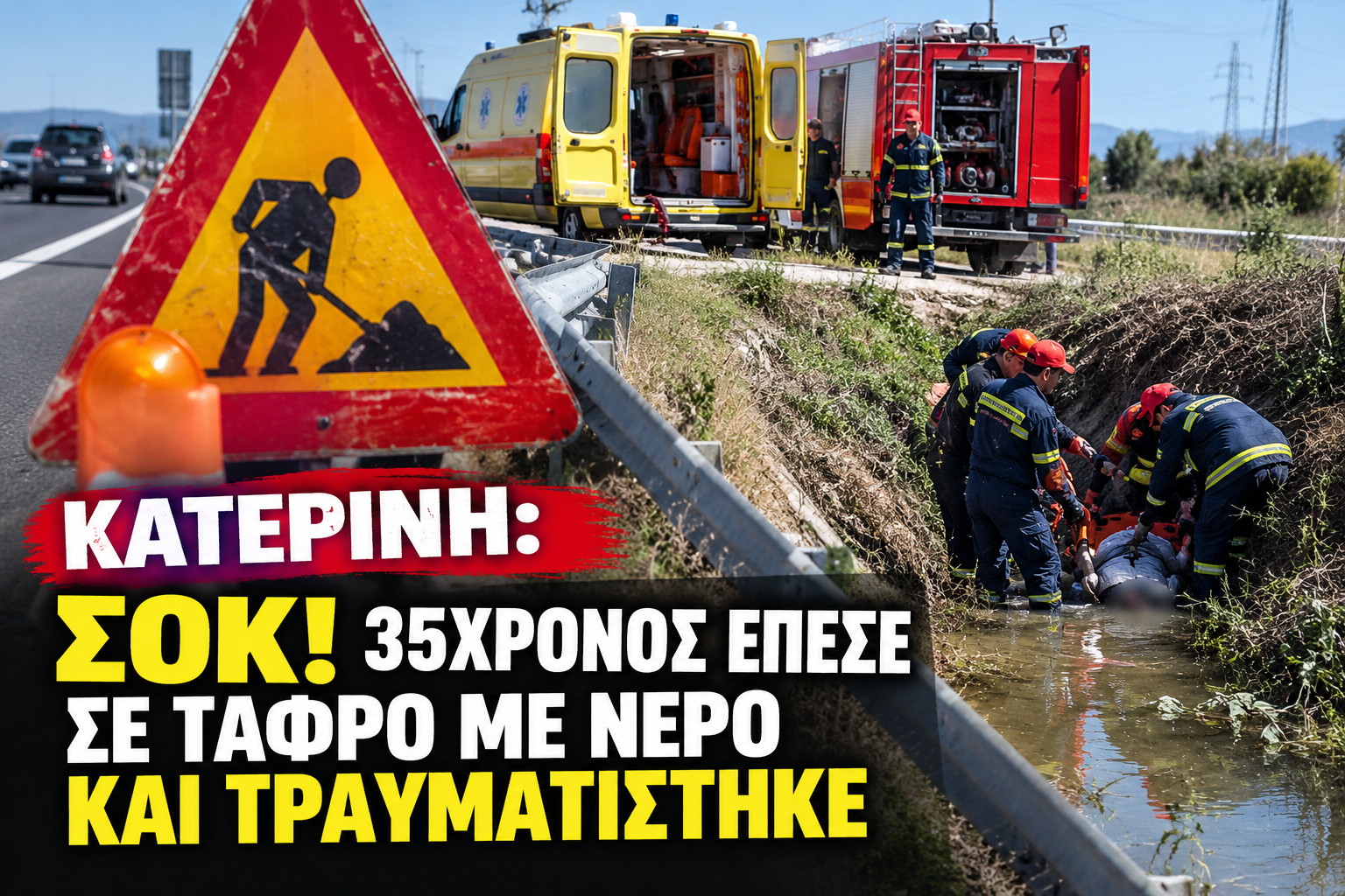Κατερίνη: Σοκ! 35χρονος έπεσε σε τάφρο με νερό και τραυματίστηκε